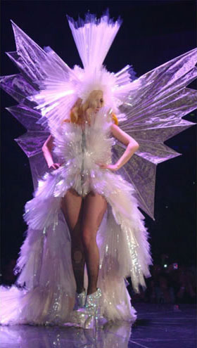 It featured moving wings and a headpiece that made Gaga look almost 